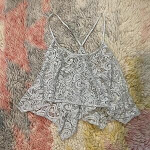 flowy boho sequin silver lace crop cami top